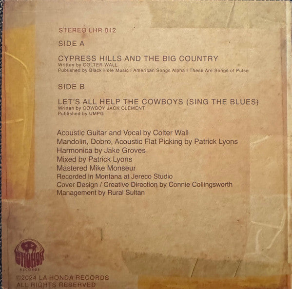 Colter Wall - “Cypress Hills and the Big Country” b/w “Let’s All Help the Cowboys (Sing the Blues)” 45 (Translucent Light Blue) Limited To 1000